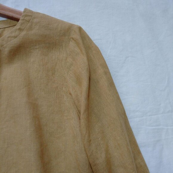 Navor Linen Blouse Shirt Mustard - Picture 4 of 4